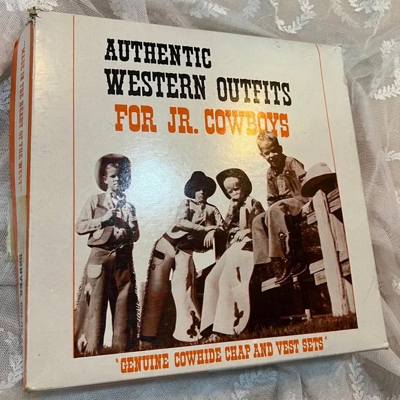 Vtg Authentic Western Outfits For JR. Cowboys Cowhide Chap Vest Fringed Studs B